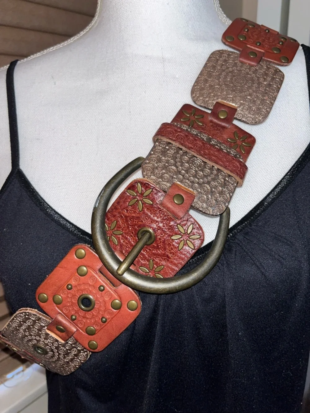 Fossil Multi-Tone Leather Panel Belt in Gold and Brown